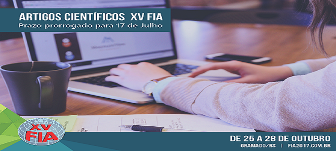 ÚLTIMOS DIAS: inscrições de artigos científicos para o XV FIA vão até a próxima segunda-feira 17/07 ÚLTIMOS DIAS: inscrições de artigos científicos para o XV FIA vão até a próxima segunda-feira 17/07
